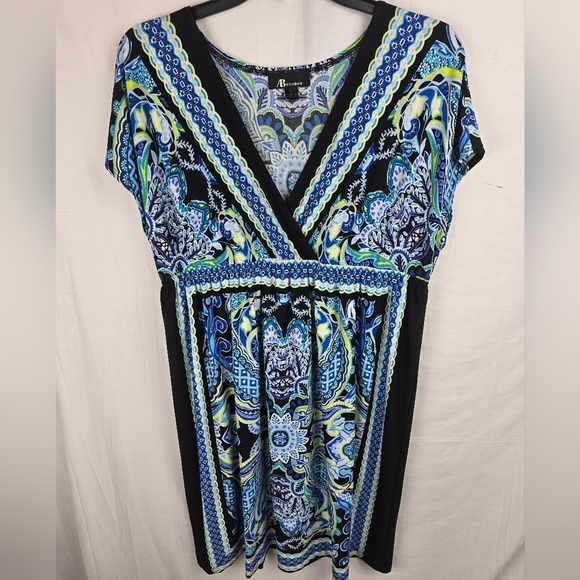 AB Studio Multicolor Floral Pattern Short Sleeve Dress Sz L - Picture 1 of 10